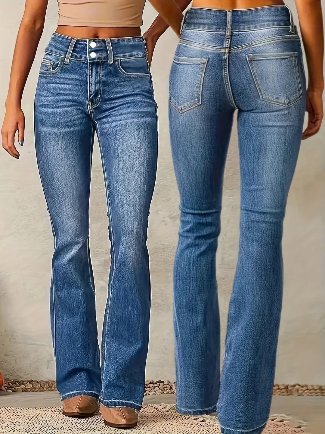 Anna | Women's High Waist Flared Jeans Sculpted Fit Full Length