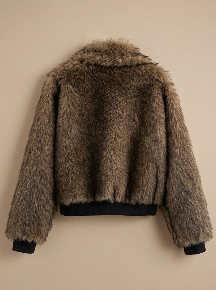 Sophie | Women's Faux Fur Bomber Jacket with Zipper and Ribbed Cuffs
