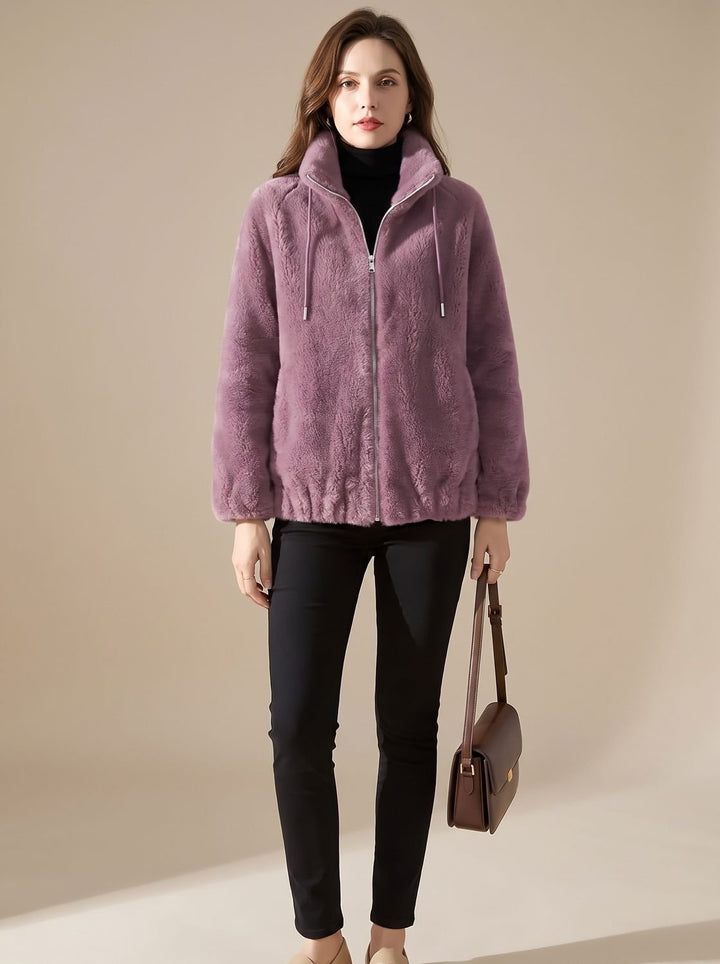 Eva | Women's Faux Fur Zip-Up Jacket with Stand-Up Collar