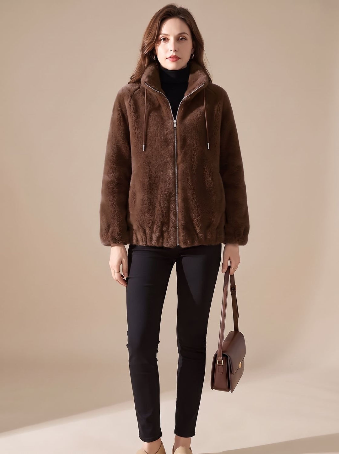 Eva | Women's Faux Fur Zip-Up Jacket with Stand-Up Collar