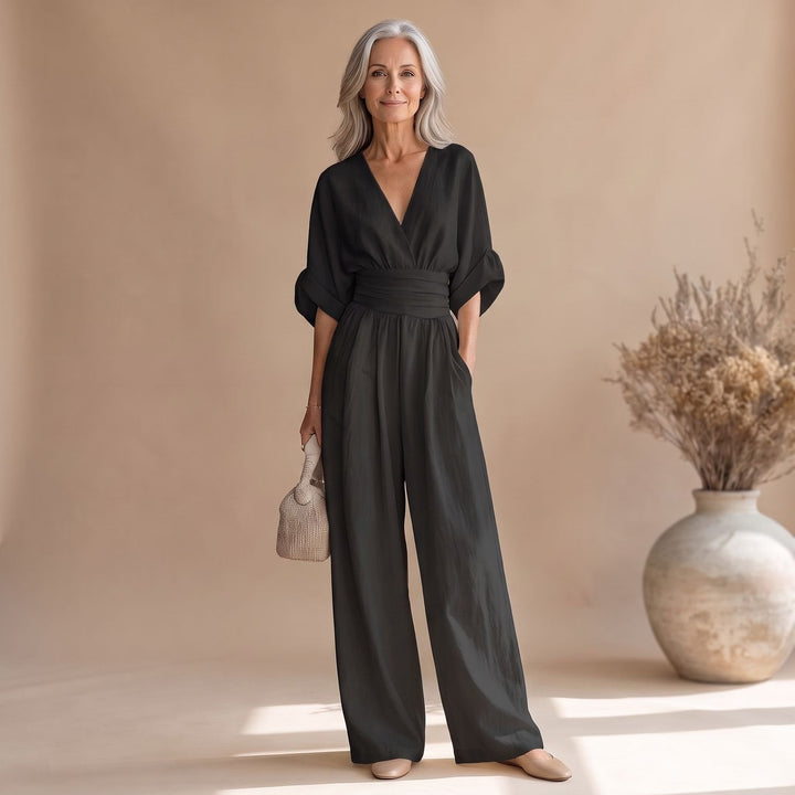 Elin | Women's Jumpsuit with V-Neck Wide Legs and Wide Waistband