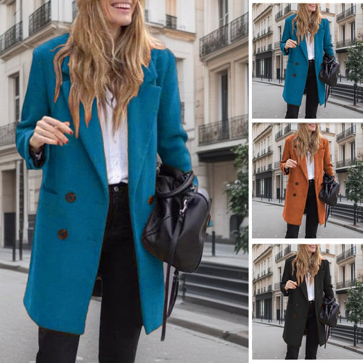 Women's Classic Bouclé Coat with Double-Breasted Buttons and Pockets