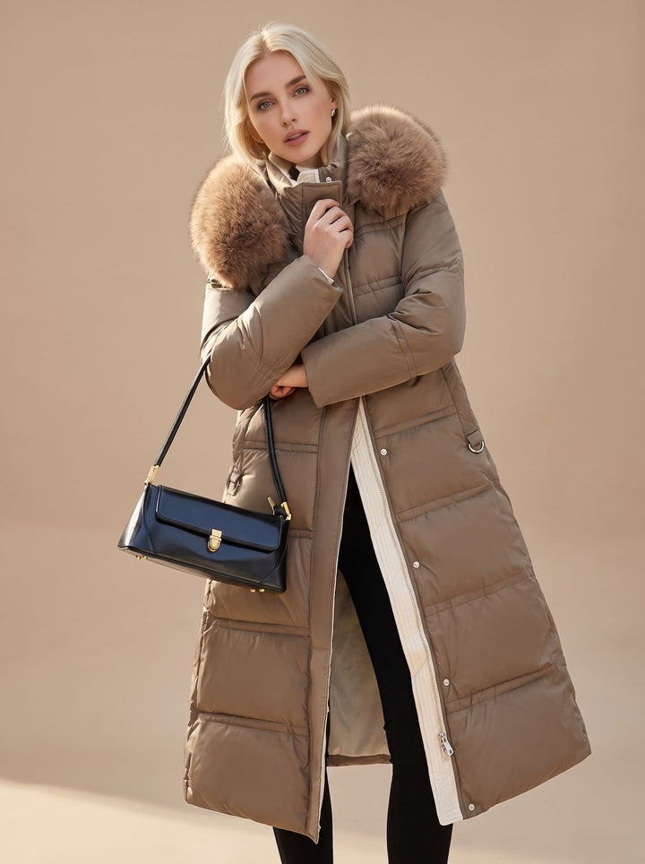 Lisa | Women's Long Quilted Fur Coat Puffer Coat with Fur Collar