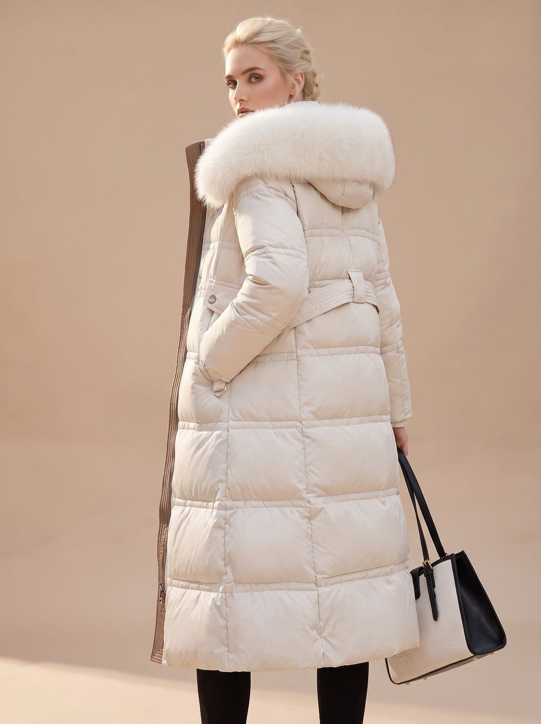 Lisa | Women's Long Quilted Fur Coat Puffer Coat with Fur Collar