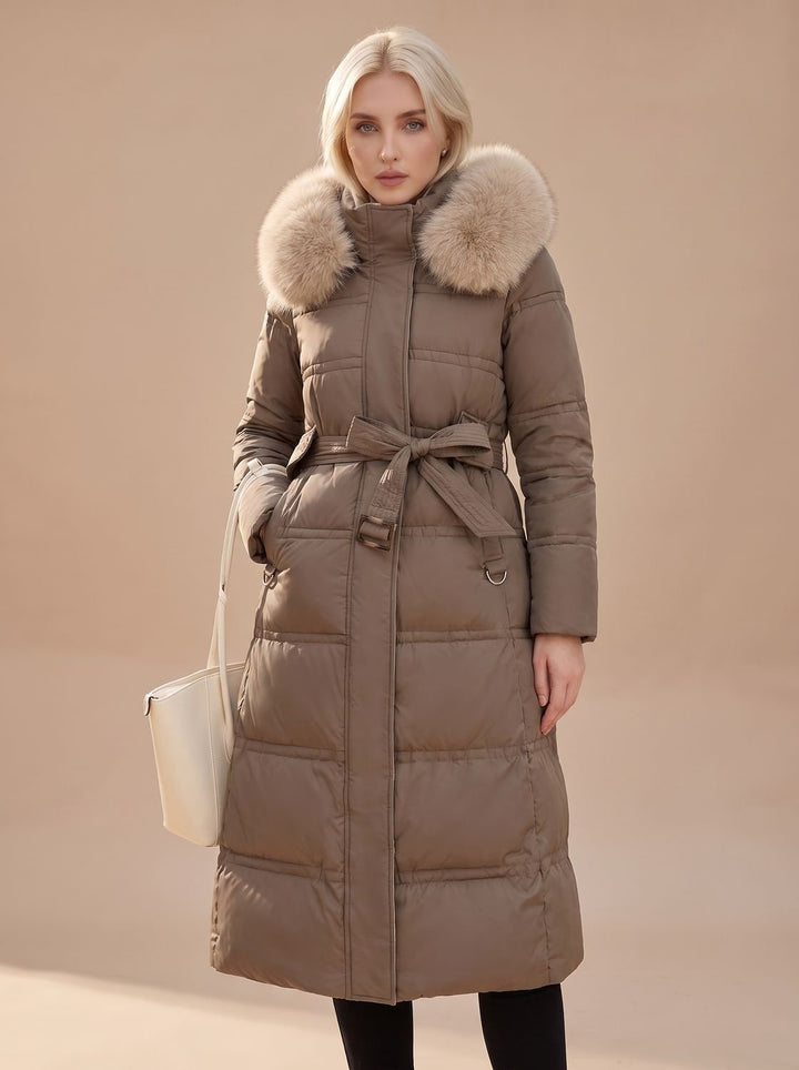 Lisa | Women's Long Quilted Fur Coat Puffer Coat with Fur Collar