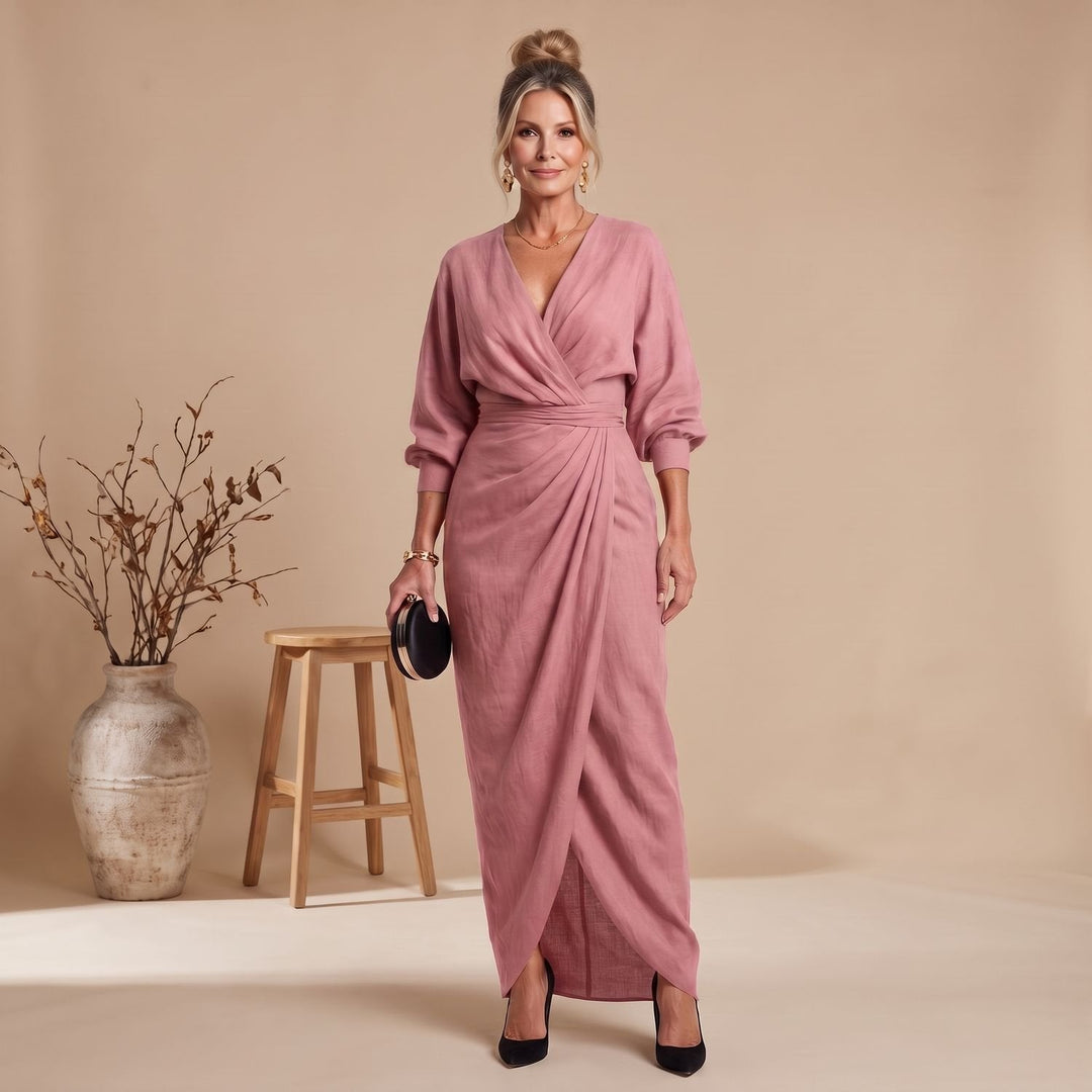 Nina | Women's Maxi Wrap Dress Long Sleeves V-Neck Overlapping Skirt