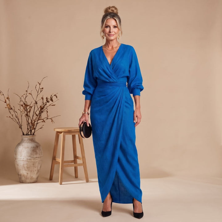 Nina | Women's Maxi Wrap Dress Long Sleeves V-Neck Overlapping Skirt