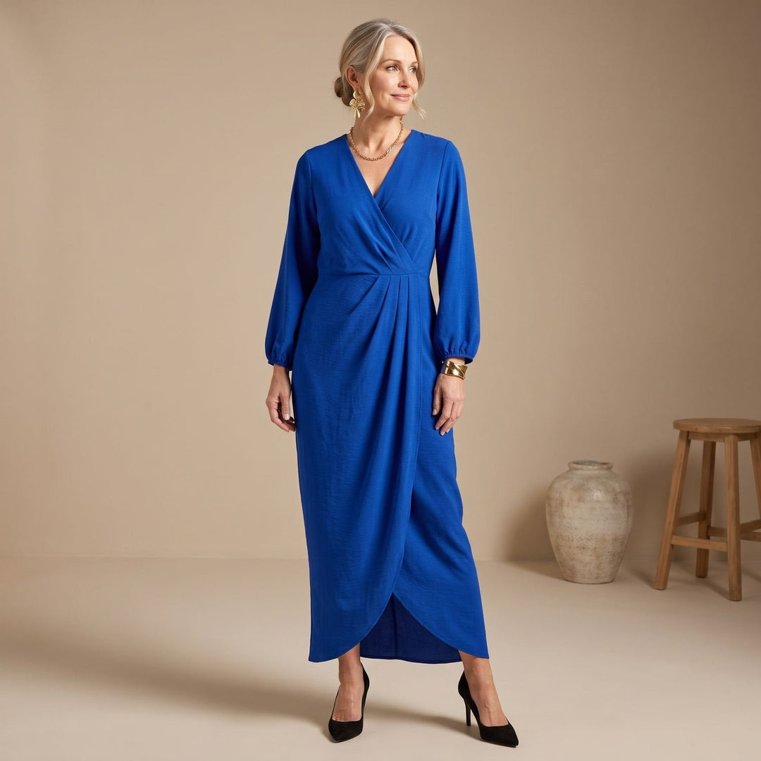 Nina | Women's Maxi Wrap Dress Long Sleeves V-Neck Overlapping Skirt