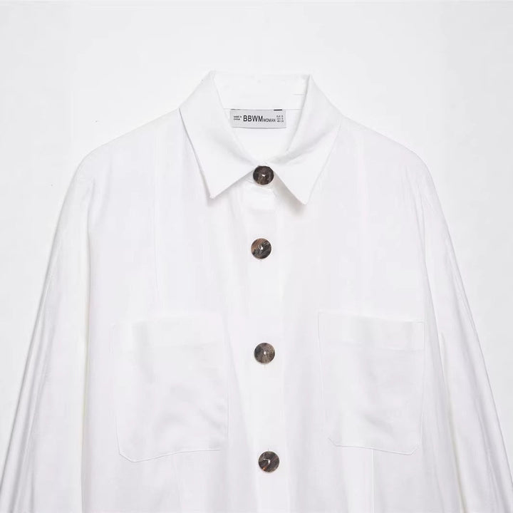 Ladies Nonchalant Shirt Jacket with Kimono Sleeves and Patch Pockets