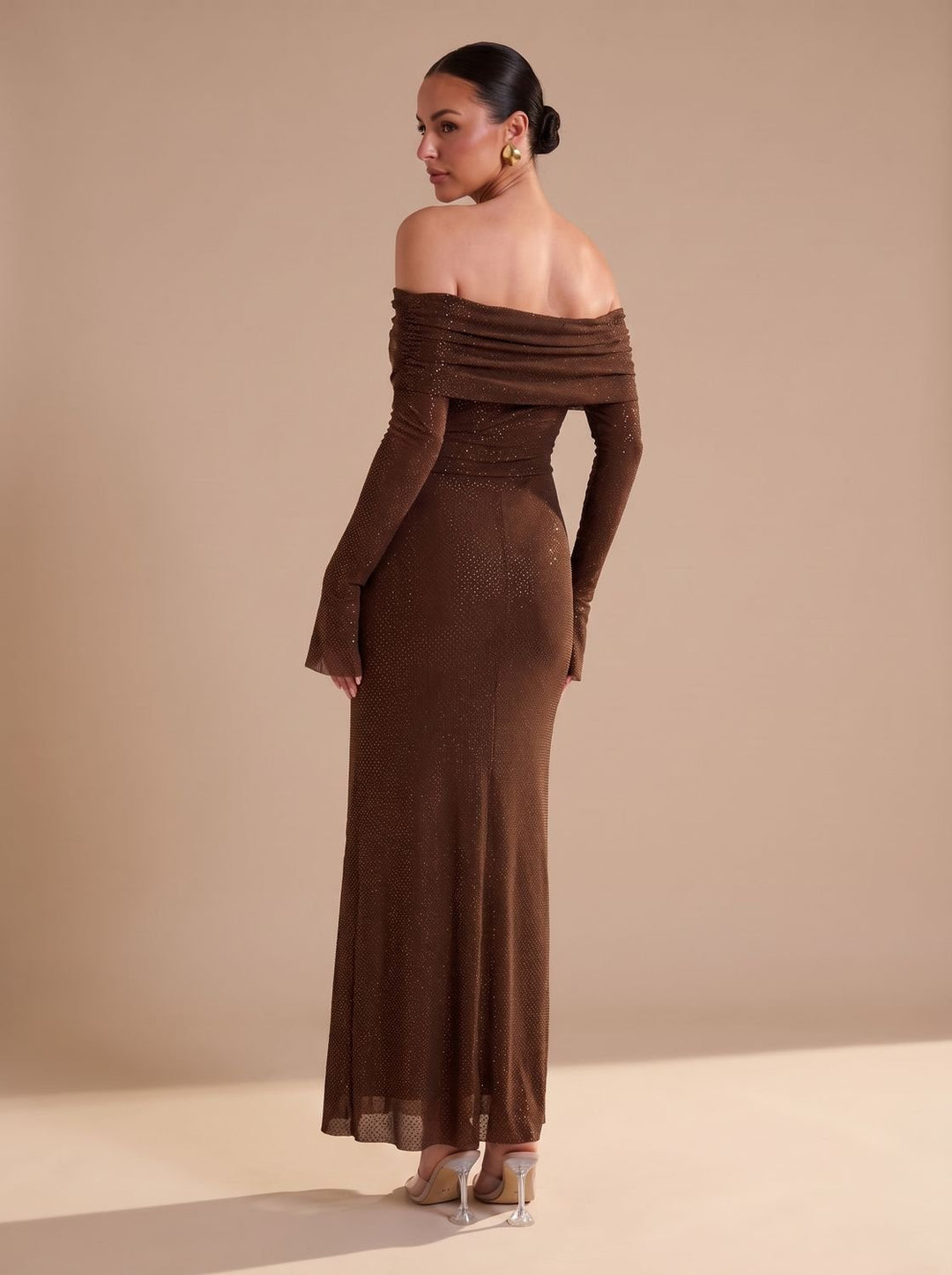 Lieke | Women's Off-Shoulder Glitter Maxi Party Dress with Flared Sleeves