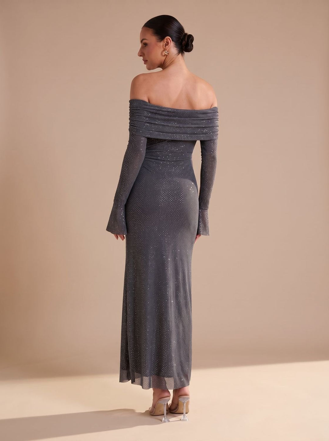 Lieke | Women's Off-Shoulder Glitter Maxi Party Dress with Flared Sleeves