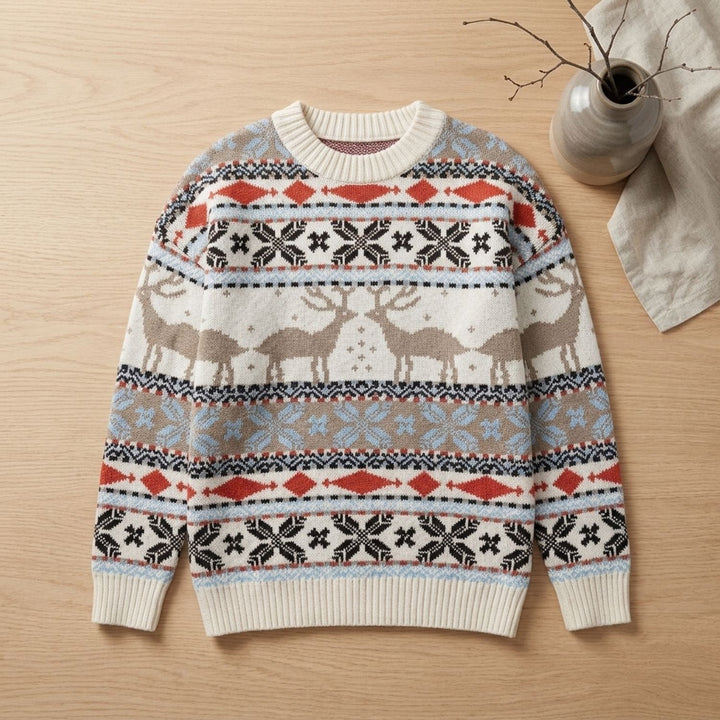 Nina | Women's Oversized Christmas Sweater with Reindeer and Snowflake Pattern
