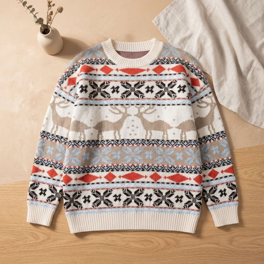 Nina | Women's Oversized Christmas Sweater with Reindeer and Snowflake Pattern