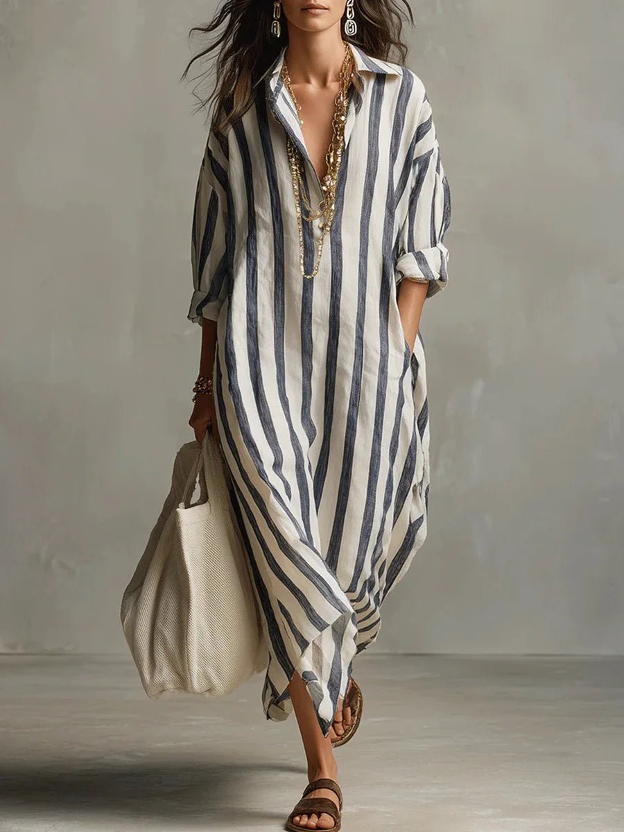 Lotte | Women's Oversized Linen Maxi Dress Striped