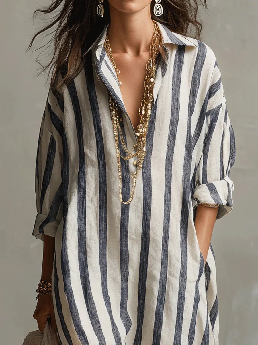 Lotte | Women's Oversized Linen Maxi Dress Striped