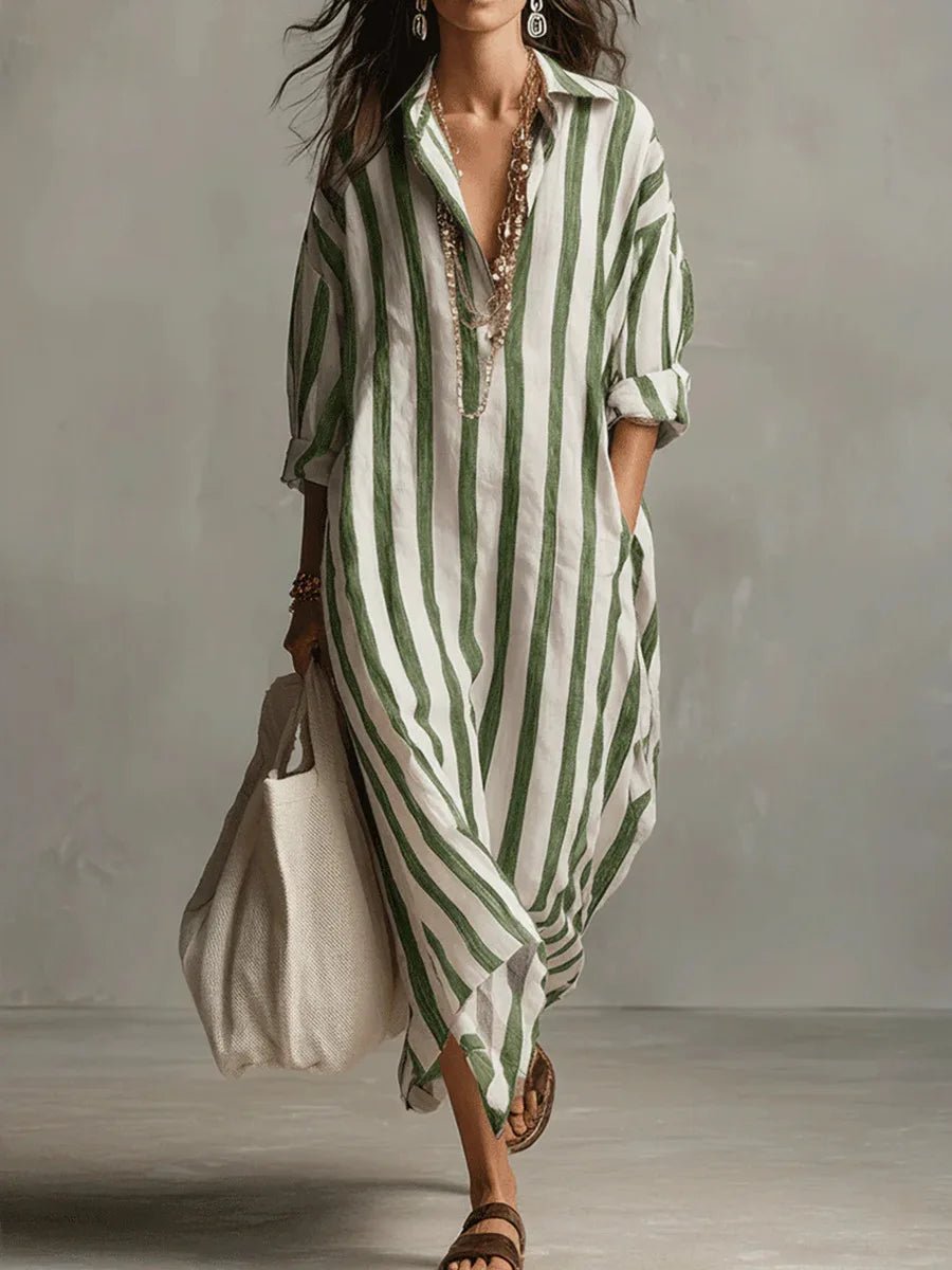 Lotte | Women's Oversized Linen Maxi Dress Striped