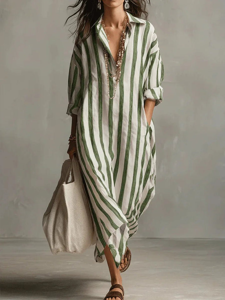 Lotte | Women's Oversized Linen Maxi Dress Striped
