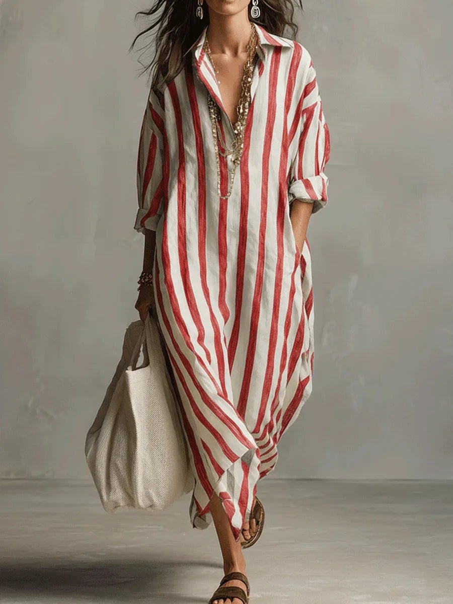 Lotte | Women's Oversized Linen Maxi Dress Striped