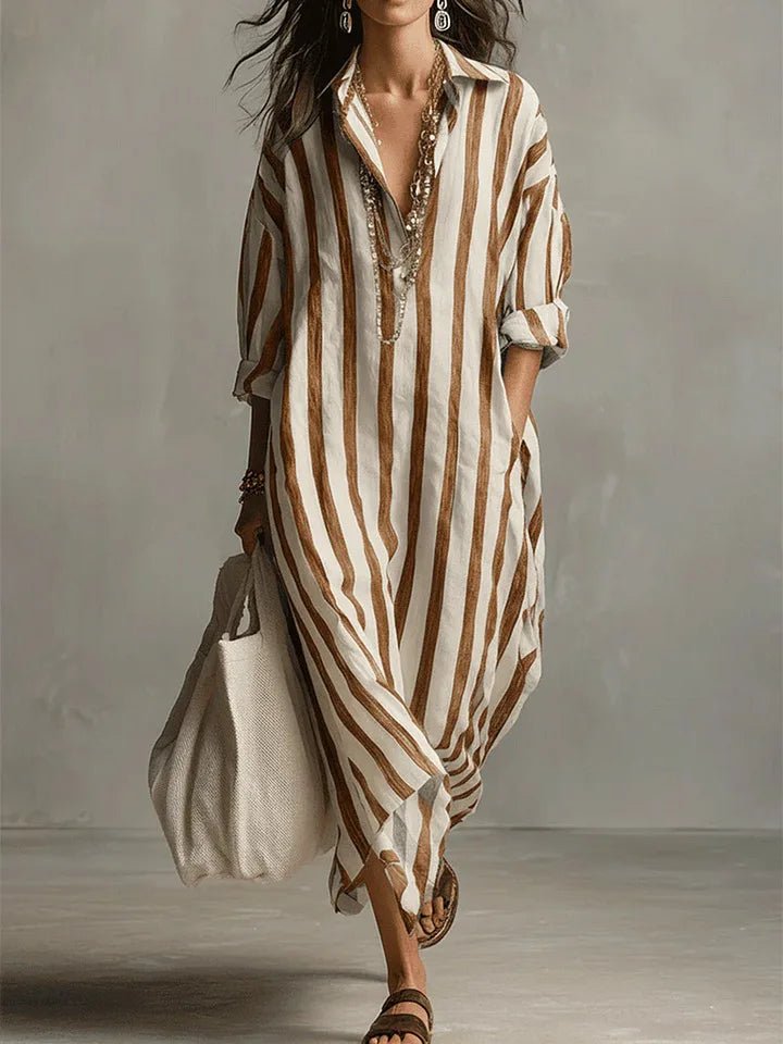 Lotte | Women's Oversized Linen Maxi Dress Striped