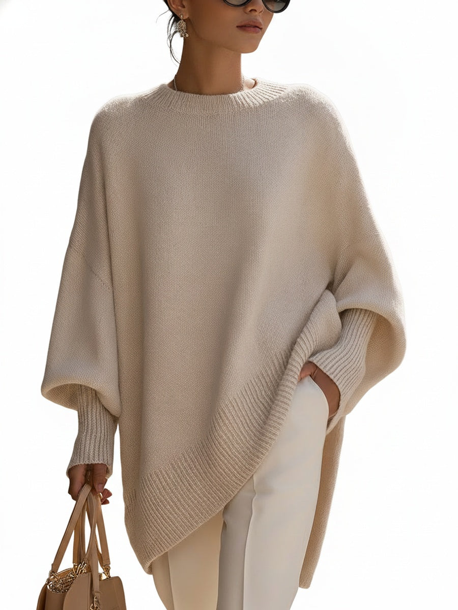 Ladies Oversized Batwing Sweater – Round Neck with Ribbed Finish