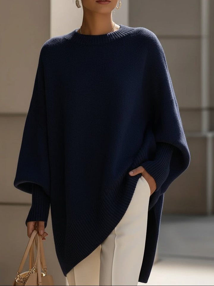 Ladies Oversized Batwing Sweater – Round Neck with Ribbed Finish