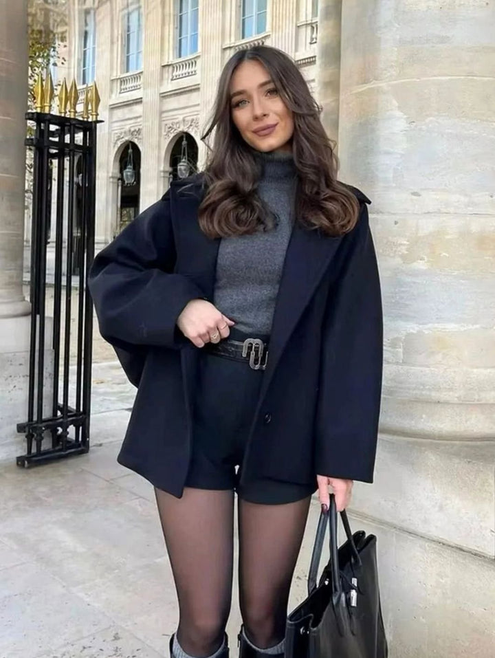 Anna | Women's Oversized Wool Coat with Wide Lapels and Button Closure