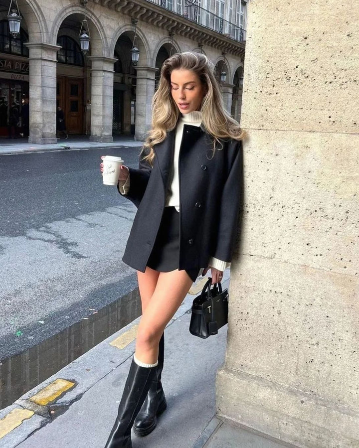 Anna | Women's Oversized Wool Coat with Wide Lapels and Button Closure