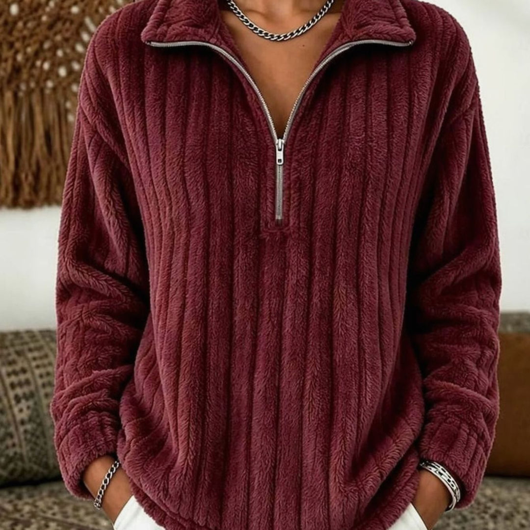 Anna | Women's Plush Ribbed Fleece Quarter-Zip Pullover