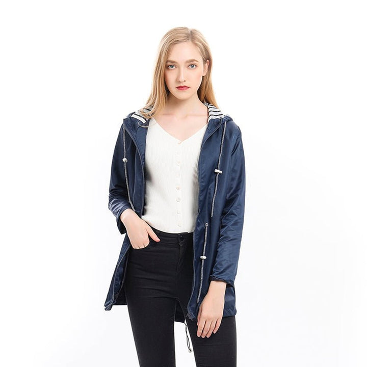 Ladies Long Raincoat with Hood – Water-Repellent Jacket, Loose Fit