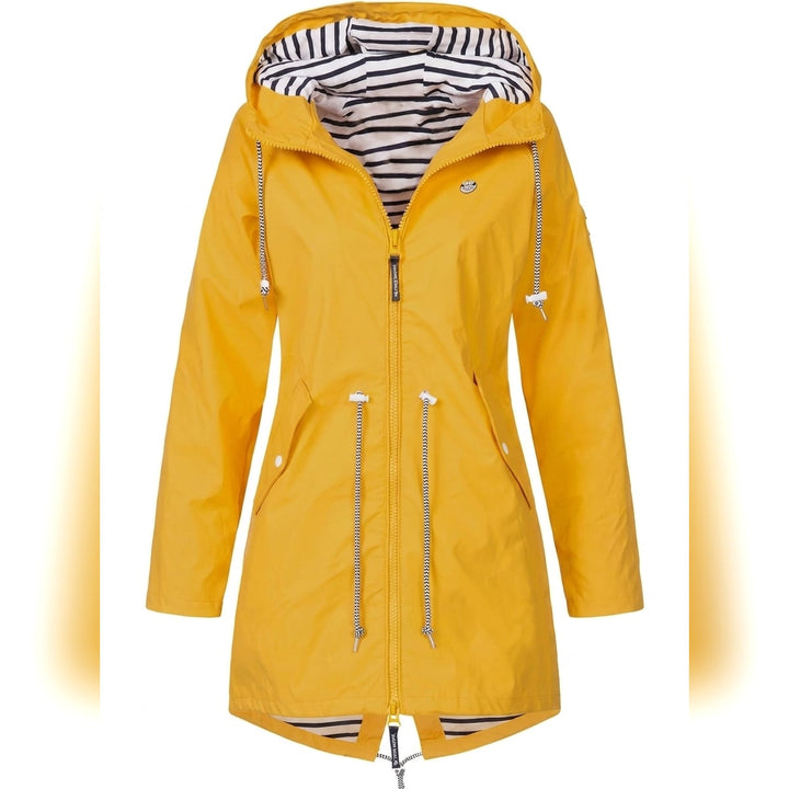 Ladies Long Raincoat with Hood – Water-Repellent Jacket, Loose Fit