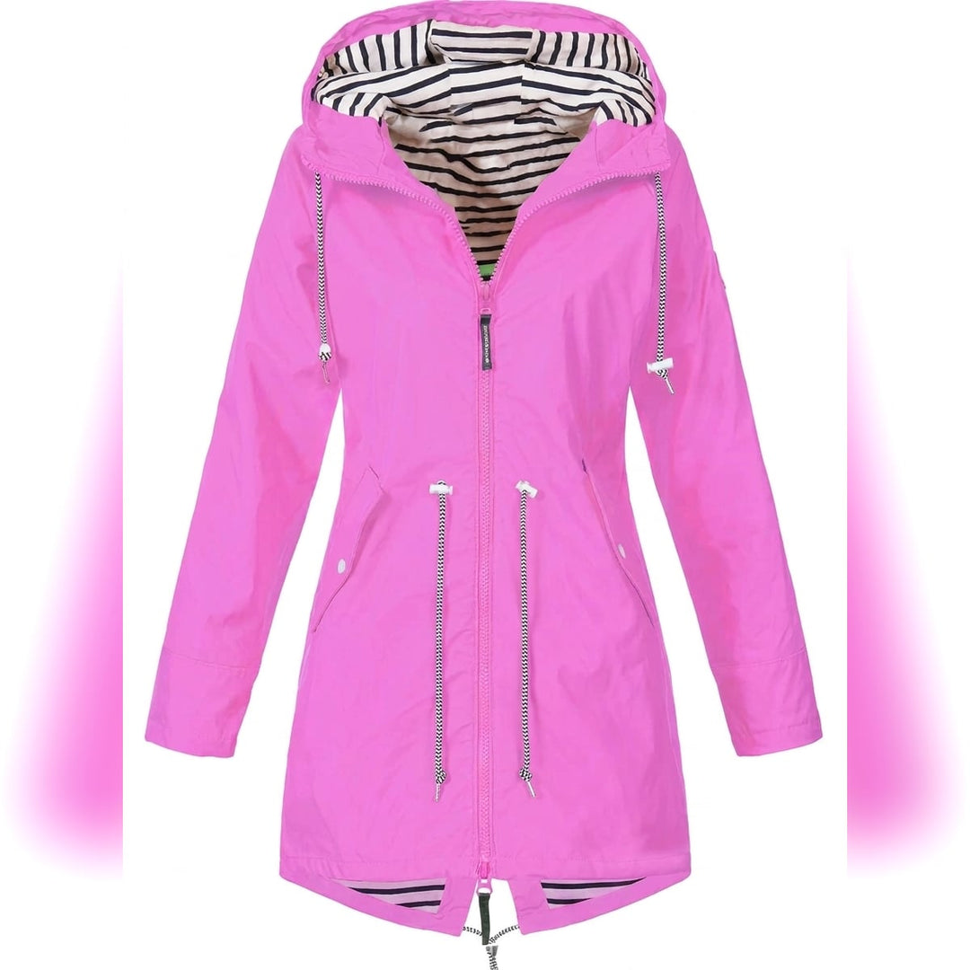 Ladies Long Raincoat with Hood – Water-Repellent Jacket, Loose Fit