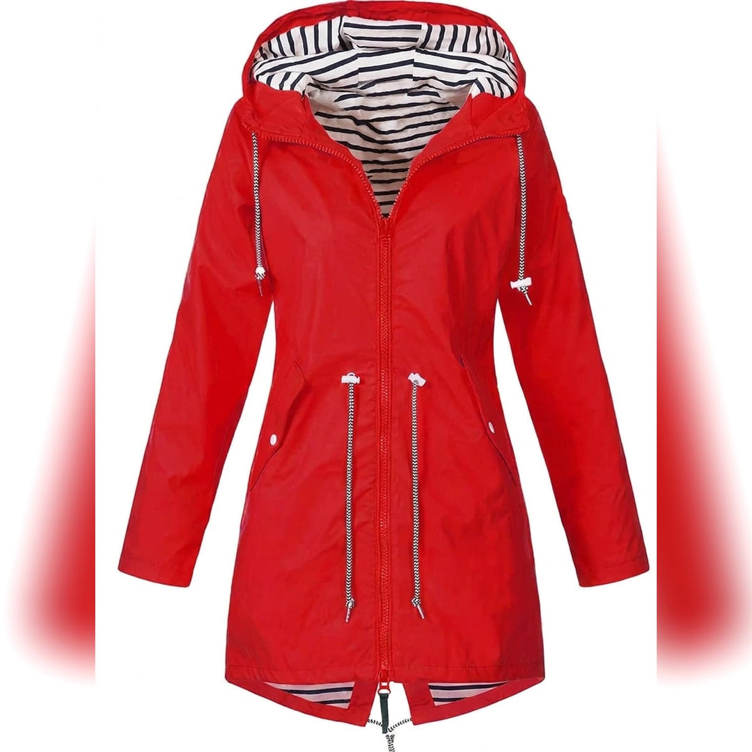 Ladies Long Raincoat with Hood – Water-Repellent Jacket, Loose Fit