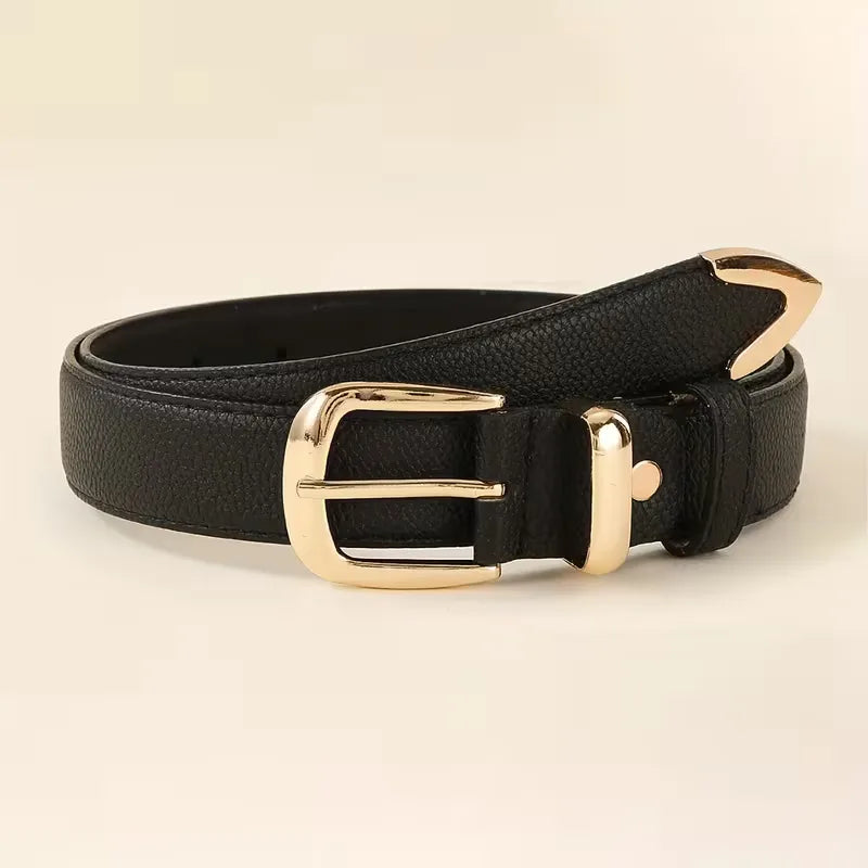 Ladies Belt Lychee Texture Gold-Colored Buckle
