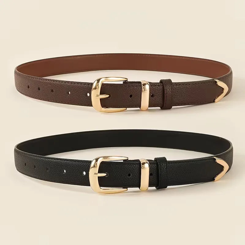 Ladies Belt Lychee Texture Gold-Colored Buckle