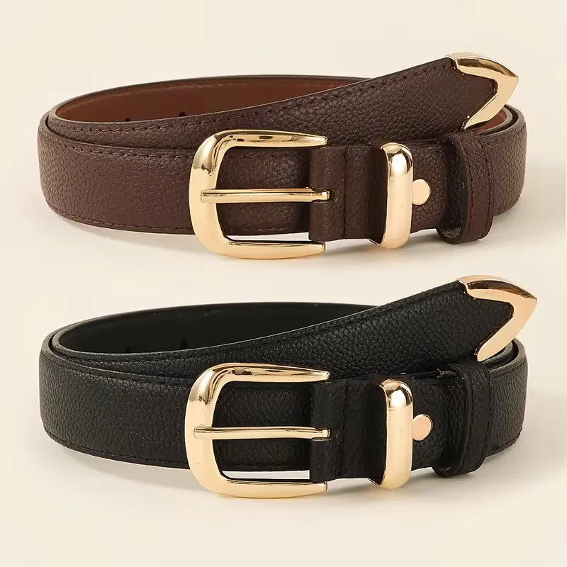 Ladies Belt Lychee Texture Gold-Colored Buckle