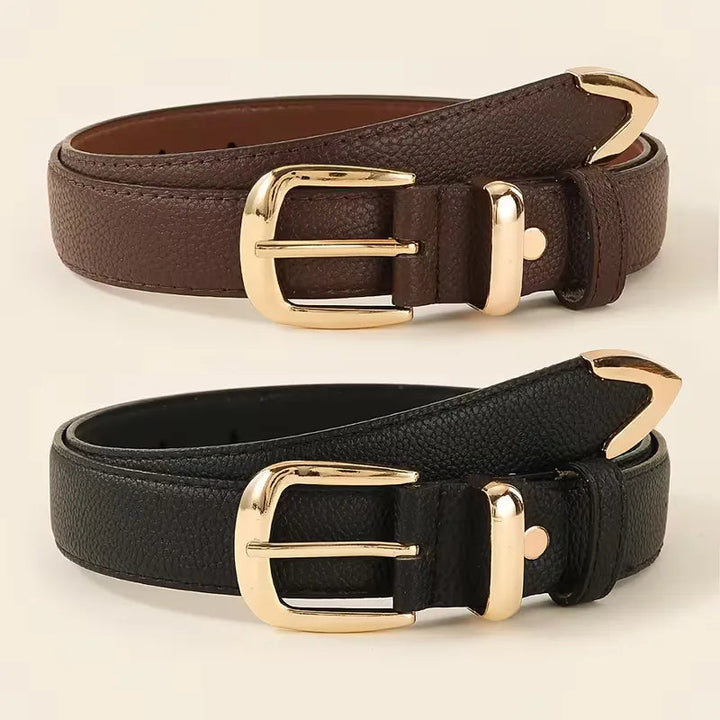 Ladies Belt Lychee Texture Gold-Colored Buckle