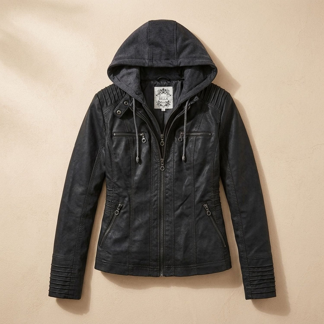 Sara | Women's Slim-Fit Leather Jacket with Removable Hood