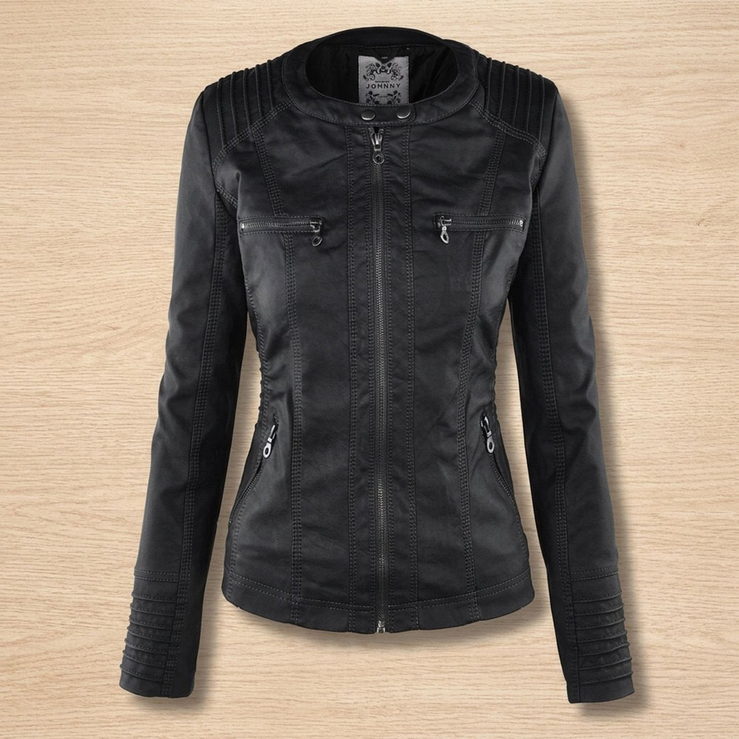 Sara | Women's Slim-Fit Leather Jacket with Removable Hood