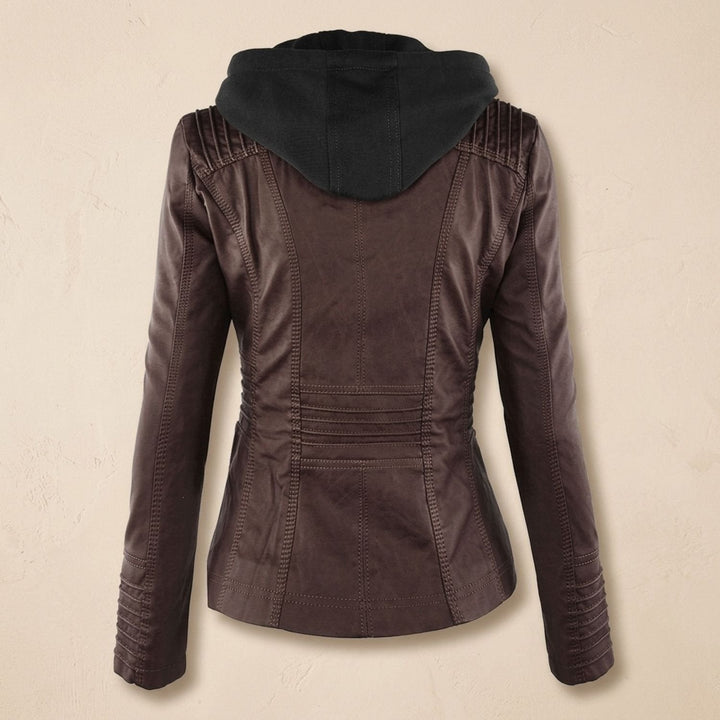 Sara | Women's Slim-Fit Leather Jacket with Removable Hood