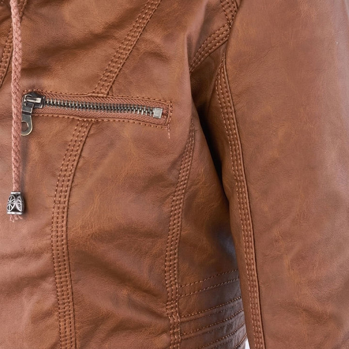 Sara | Women's Slim-Fit Leather Jacket with Removable Hood