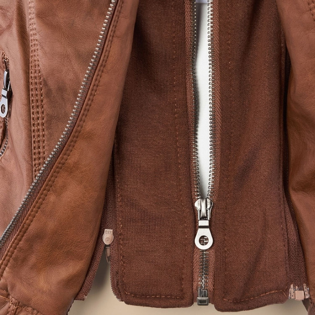 Sara | Women's Slim-Fit Leather Jacket with Removable Hood