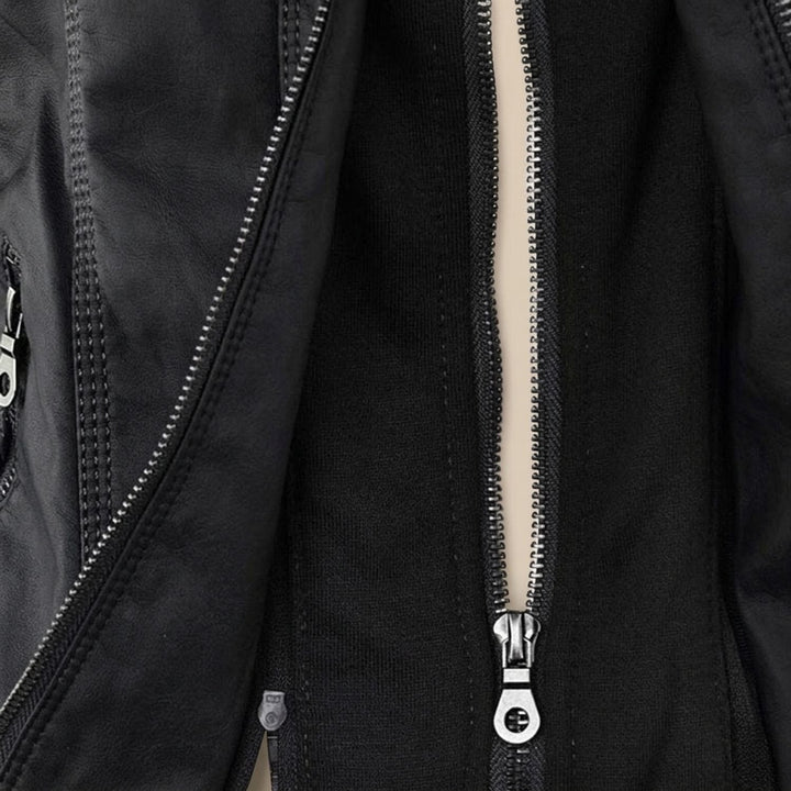 Sara | Women's Slim-Fit Leather Jacket with Removable Hood