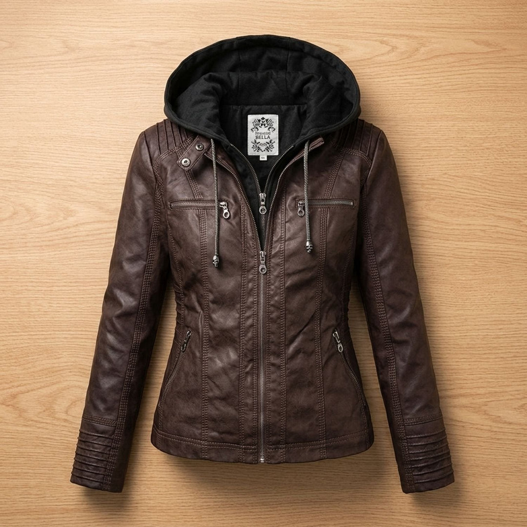 Sara | Women's Slim-Fit Leather Jacket with Removable Hood