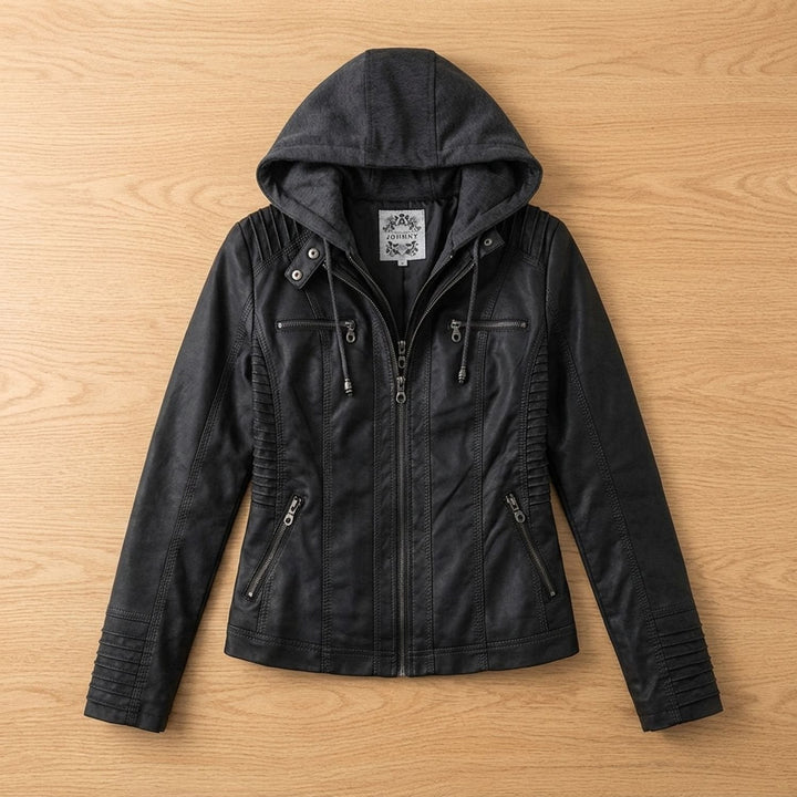Sara | Women's Slim-Fit Leather Jacket with Removable Hood
