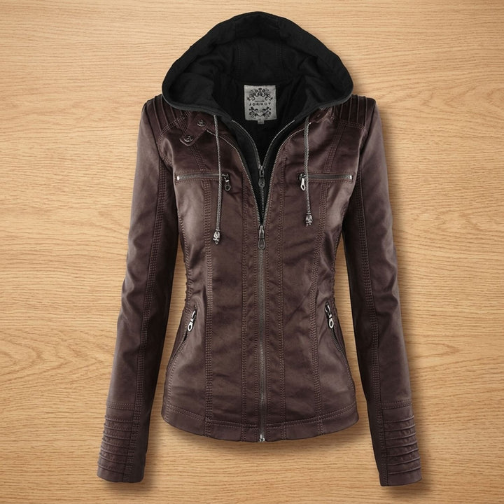 Sara | Women's Slim-Fit Leather Jacket with Removable Hood