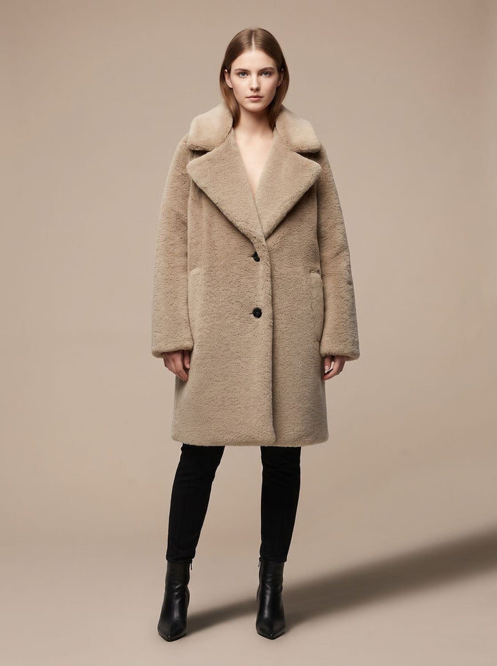 Lieke | Women's Teddy Coat Relaxed Fit Button Midi Coat