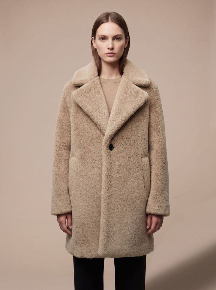 Lieke | Women's Teddy Coat Relaxed Fit Button Midi Coat