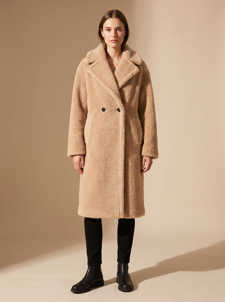 Lieke | Women's Teddy Coat Relaxed Fit Button Midi Coat