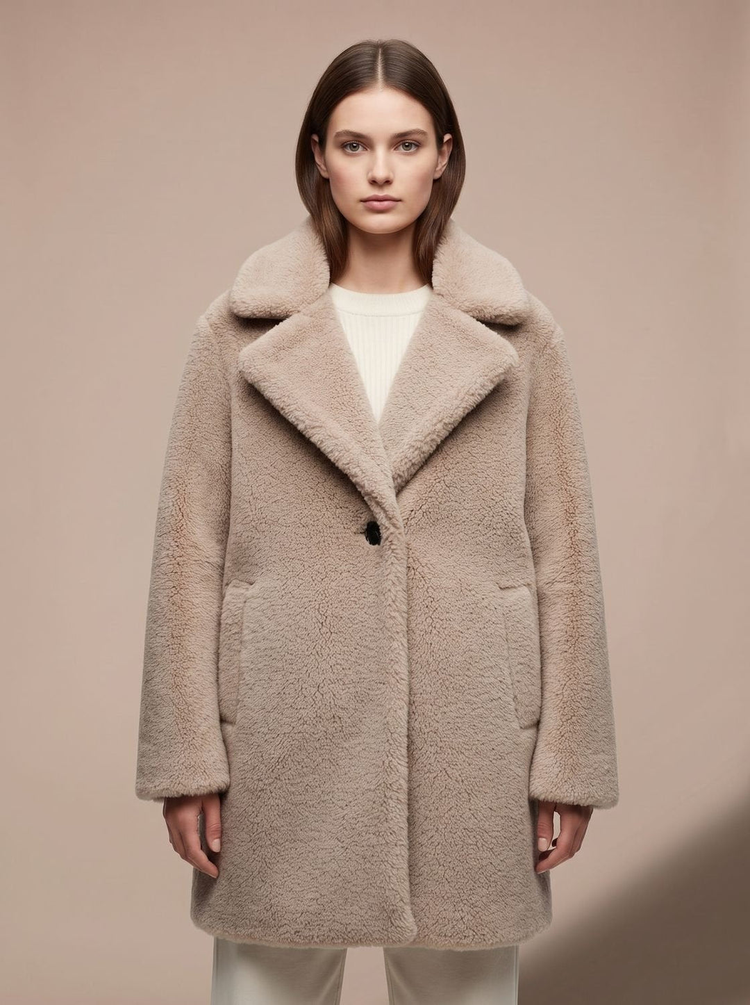 Lieke | Women's Teddy Coat Relaxed Fit Button Midi Coat