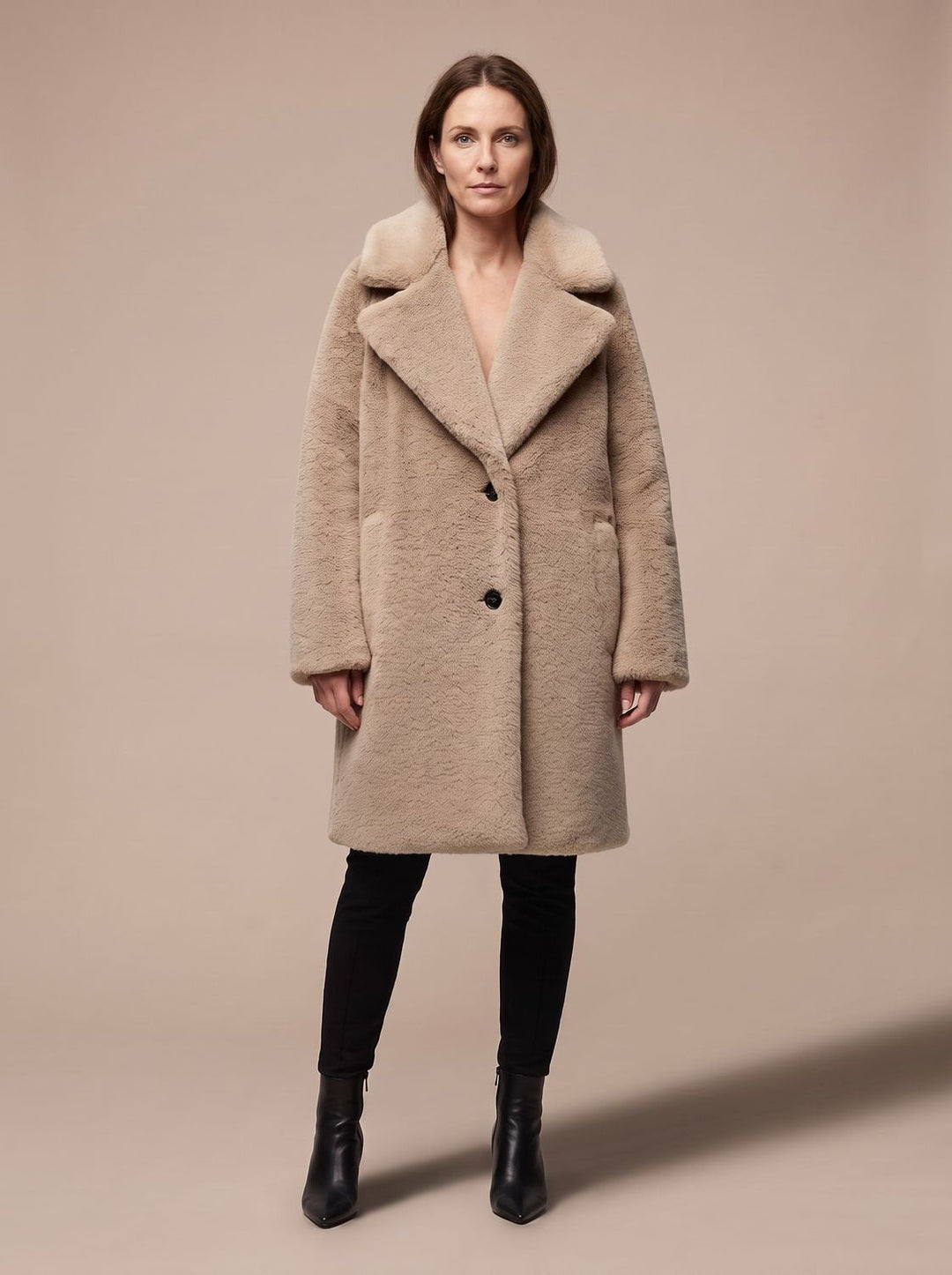 Lieke | Women's Teddy Coat Relaxed Fit Button Midi Coat
